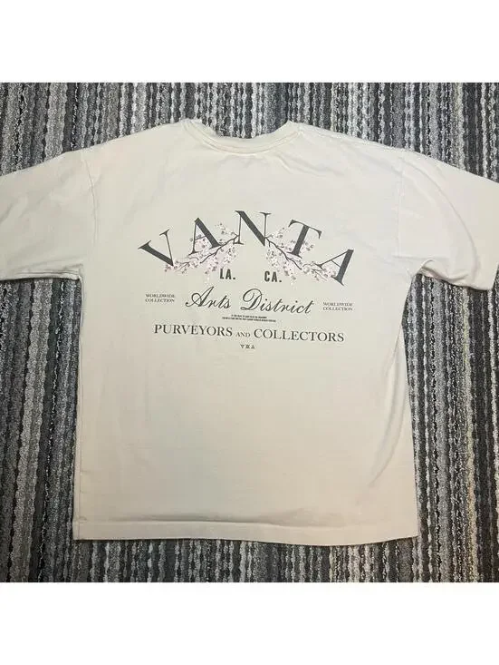 Vanta MFG Pink Men's T-Shirt Size S Pink Cherry Blossoms Graphic Print Text - Picture 3 of 6